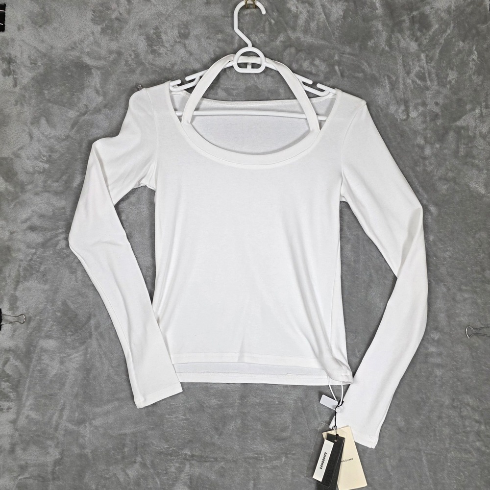 Long Sleeve Cropped Halter Neck Layered Top Womens M White NEW Balletcore Chic